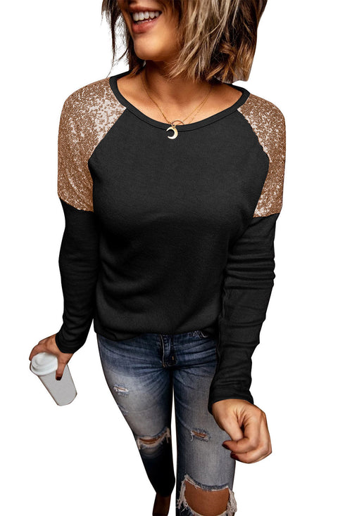 Sparkle Shoulder Detail Stretch Fabric Long Sleeve Top