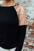 Sparkle Shoulder Detail Stretch Fabric Long Sleeve Top