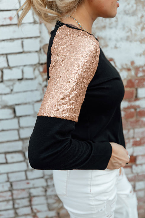 Sparkle Shoulder Detail Stretch Fabric Long Sleeve Top