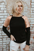 Sparkle Shoulder Detail Stretch Fabric Long Sleeve Top