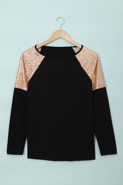 Sparkle Shoulder Detail Stretch Fabric Long Sleeve Top