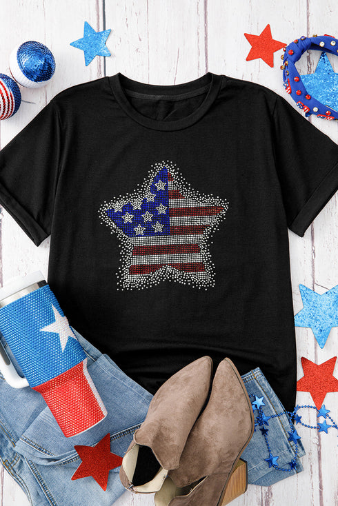 Sparkling American Pride Rhinestone Star Graphic Tee Shirt