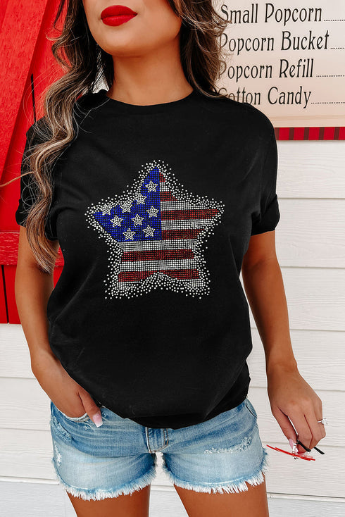 Sparkling American Pride Rhinestone Star Graphic Tee Shirt