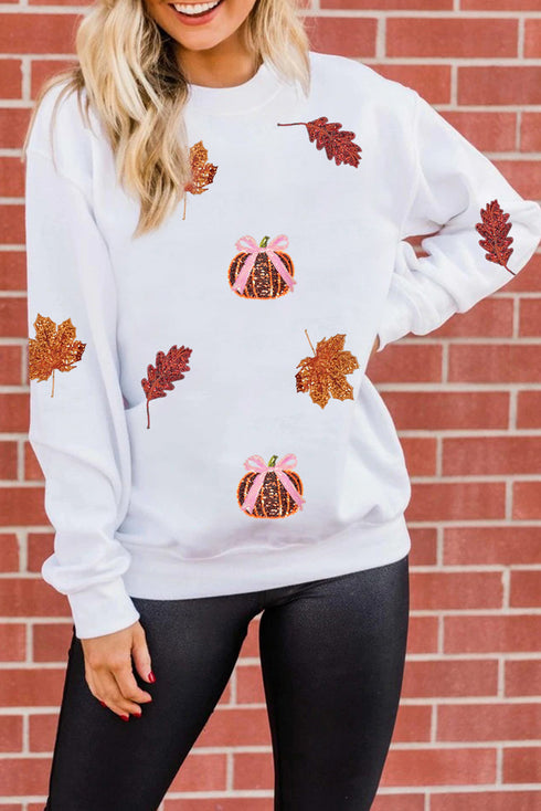 Sparkling Autumn Foliage And Gourd Applique Sweatshirt