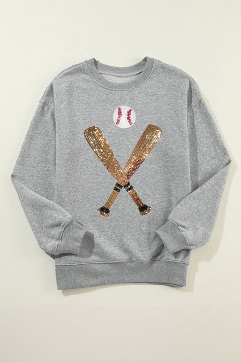 Sparkling Baseball Graphic Crew Neck Sweatshirt