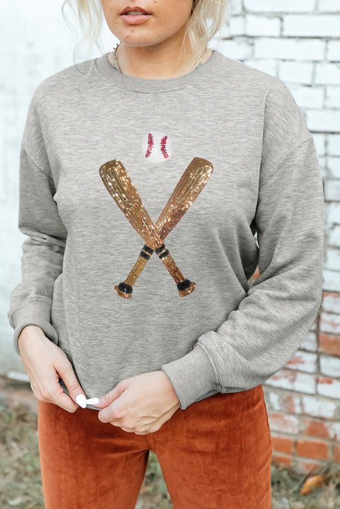 Sparkling Baseball Graphic Crew Neck Sweatshirt