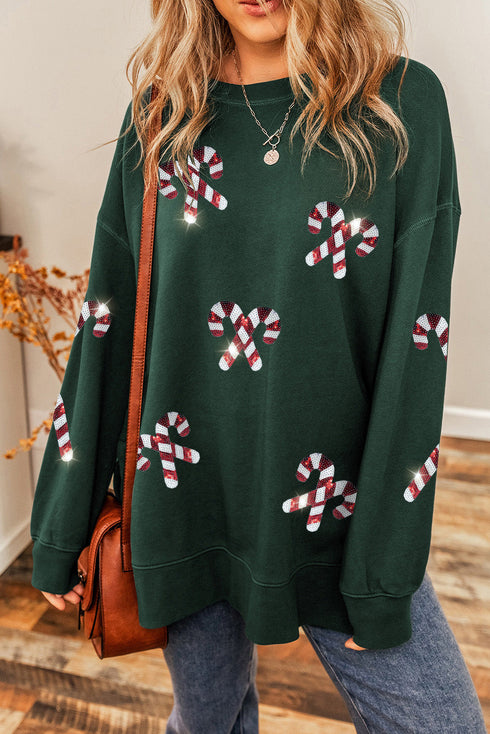 Sparkling Candy Cane Graphic Relaxed Fit Sweatshirt