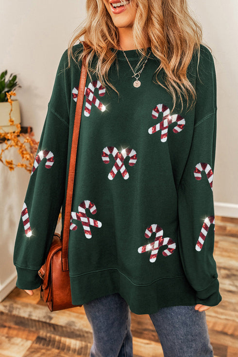 Sparkling Candy Cane Graphic Relaxed Fit Sweatshirt