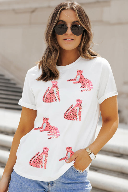 Sparkling Cheetah Print Round Neck Graphic Tee