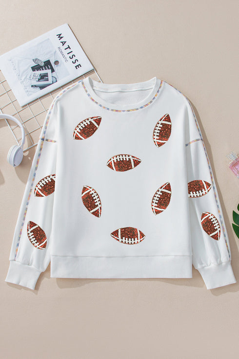 Sparkling Football Patch Exposed Seam Drop Shoulder Sweatshirt