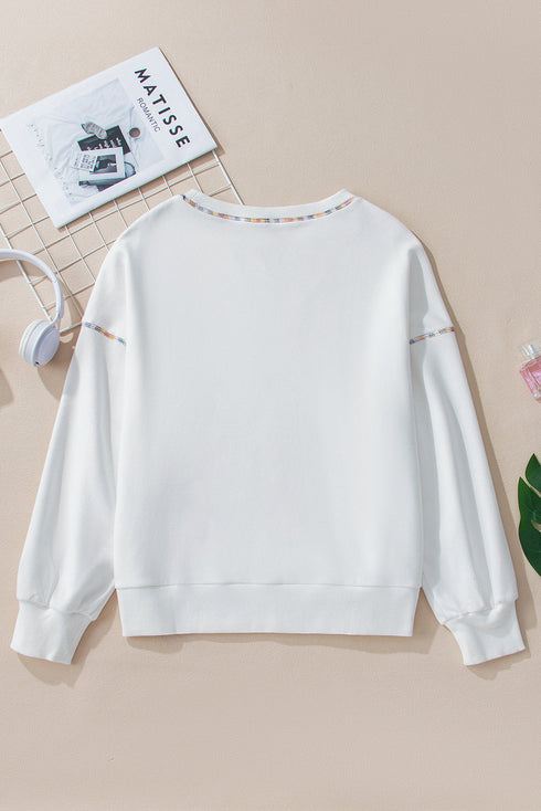 Sparkling Football Patch Exposed Seam Drop Shoulder Sweatshirt