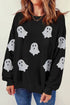 Sparkling Ghost Graphic Long Sleeve Crew Neck Sweatshirt