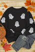 Sparkling Ghost Graphic Long Sleeve Crew Neck Sweatshirt