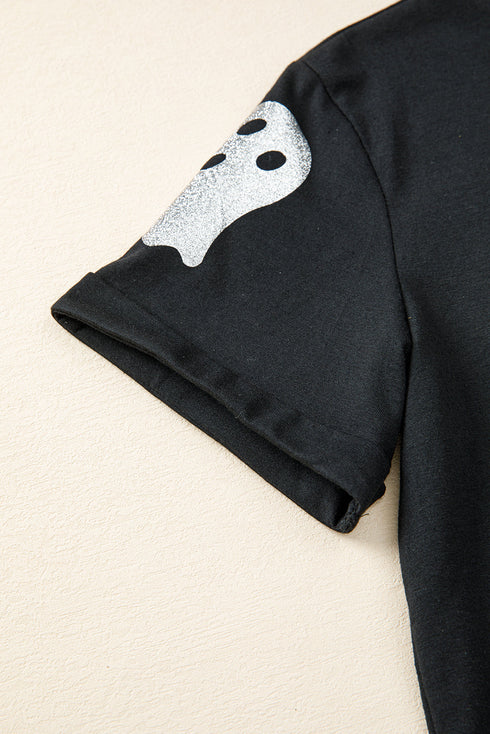 Sparkling Glitter Ghost Graphic Short Sleeve Jersey Tee