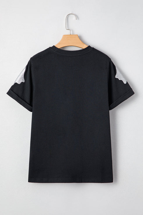Sparkling Glitter Ghost Graphic Short Sleeve Jersey Tee