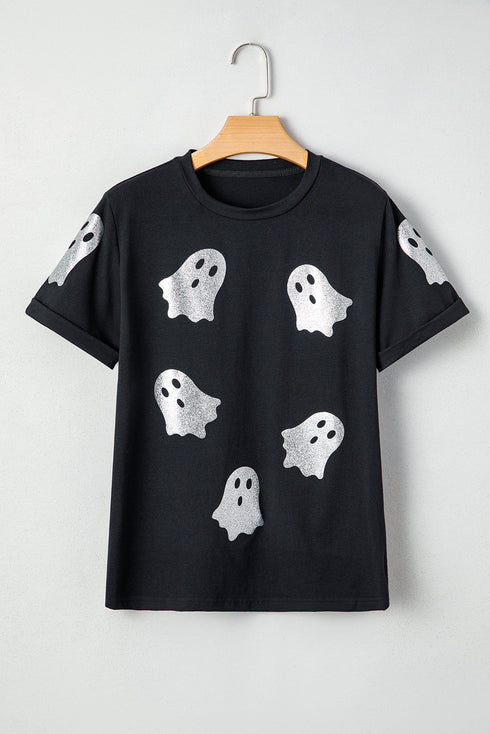 Sparkling Glitter Ghost Graphic Short Sleeve Jersey Tee