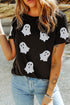 Sparkling Glitter Ghost Graphic Short Sleeve Jersey Tee