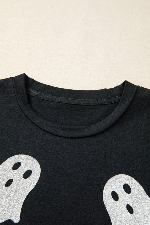 Sparkling Glitter Ghost Graphic Short Sleeve Jersey Tee