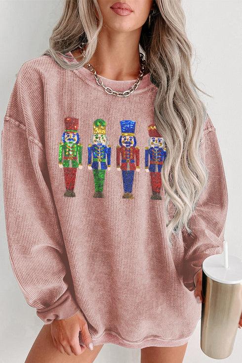 Sparkling Nutcracker Graphic Corded Crew Neck Sweatshirt