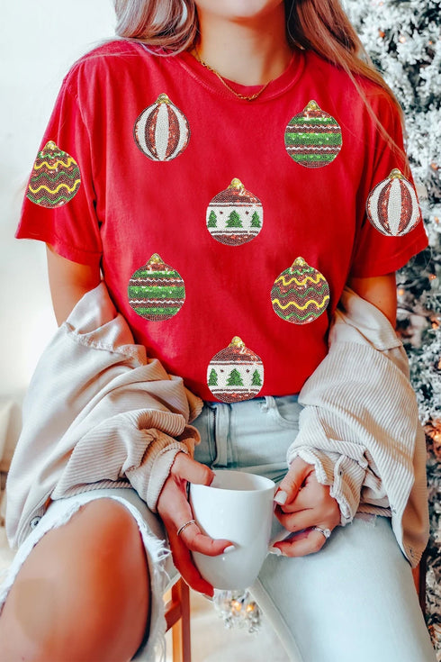 Sparkling Ornament Applique Relaxed Fit Holiday Tee