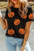 Sparkling Pumpkin Face Graphic Short Sleeve Crewneck Tee