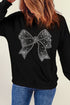 Sparkling Rhinestone Bow Graphic Crew Neck Pullover Sweatshirt