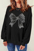 Sparkling Rhinestone Bow Graphic Crew Neck Pullover Sweatshirt
