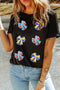 Sparkling Rhinestone Bow Graphic Short Sleeve T-Shirt