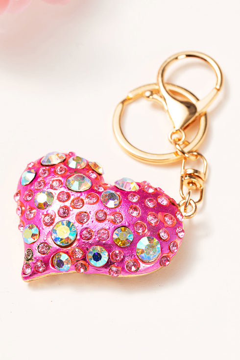 Sparkling Rhinestone Inlay Heart Shaped Metal Keychain