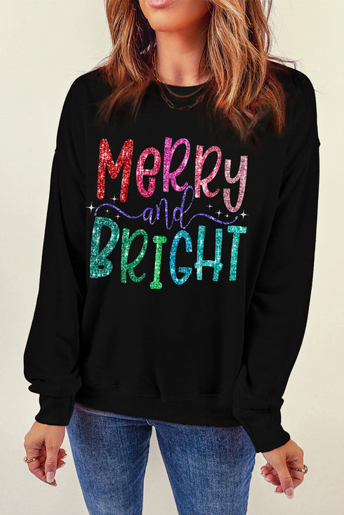Sparkling Script Graphic Long Sleeve Crewneck Pullover Sweatshirt