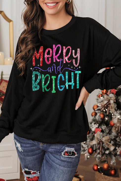 Sparkling Script Graphic Long Sleeve Crewneck Pullover Sweatshirt