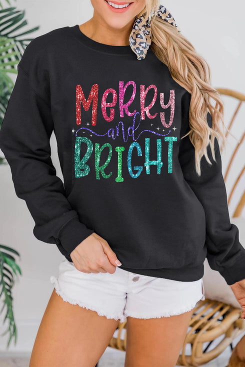 Sparkling Script Graphic Long Sleeve Crewneck Pullover Sweatshirt