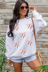 Sparkling Sequin Baseball Bow Patched Pullover Game Day Sweatshirt