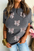 Sparkling Sequin Baseball Stitch Bow Graphic Game Day Tee
