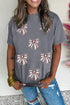 Sparkling Sequin Baseball Stitch Bow Graphic Game Day Tee