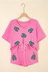 Sparkling Sequin Cactus Patch V Neck Top And Shorts Lounge Set