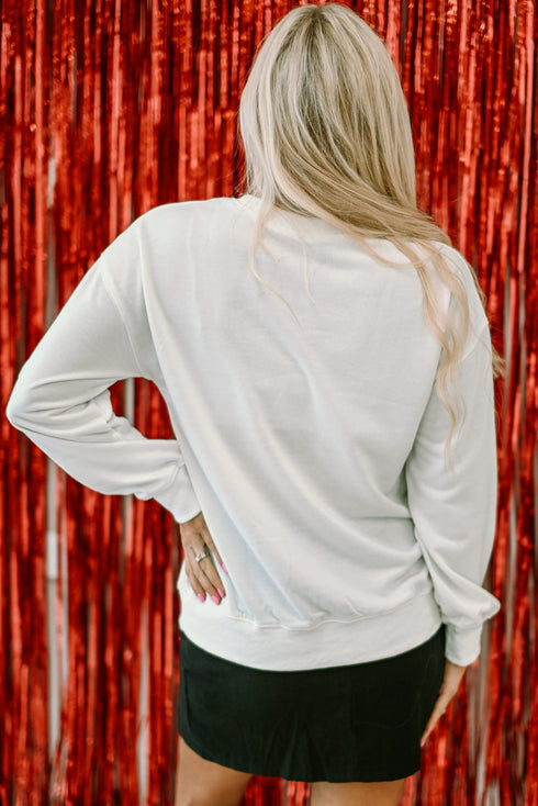 Sparkling Sequin Cocktail Motif Crew Neck Sweatshirt