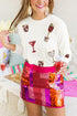 Sparkling Sequin Cocktail Motif Crew Neck Sweatshirt