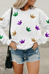Sparkling Sequin Crown Patch Crew Neck Sweatshirt