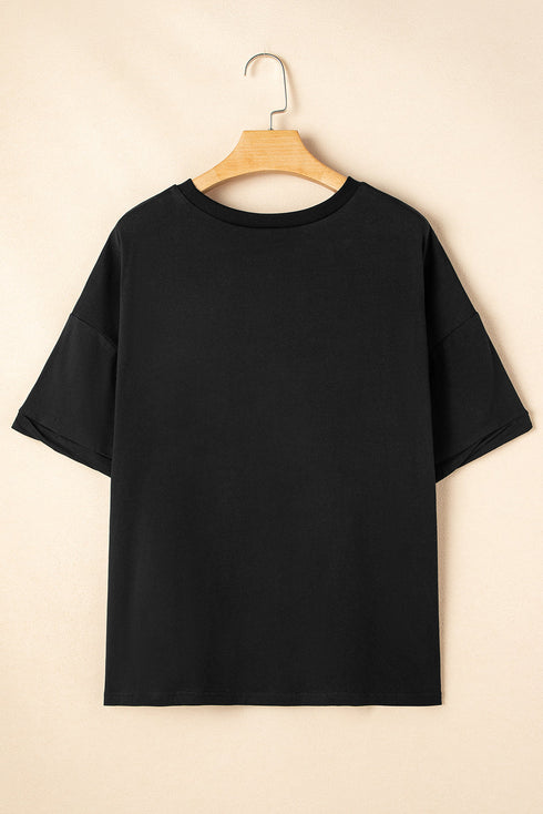 Sparkling Sequin Graphic Cotton Blend Short Sleeve Tee