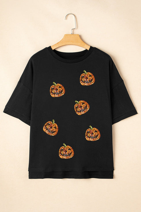 Sparkling Sequin Graphic Cotton Blend Short Sleeve Tee