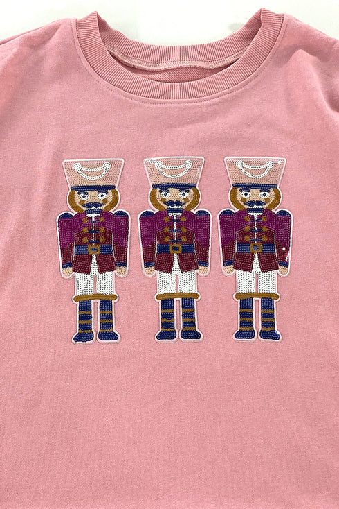 Sparkling Sequin Nutcracker Graphic Crew Neck Sweatshirt