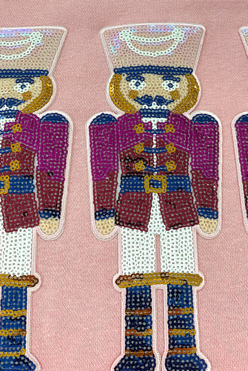 Sparkling Sequin Nutcracker Graphic Crew Neck Sweatshirt