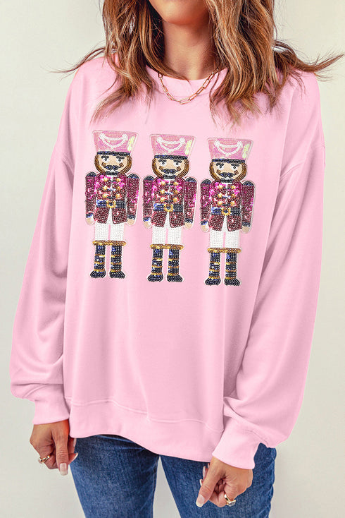 Sparkling Sequin Nutcracker Graphic Crew Neck Sweatshirt