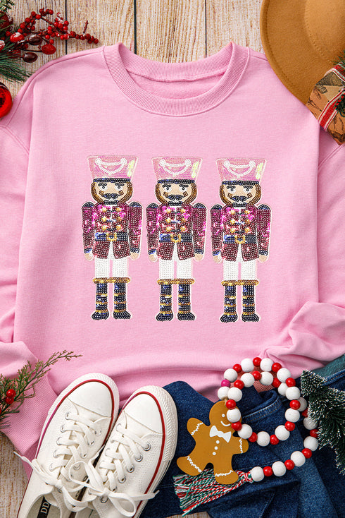 Sparkling Sequin Nutcracker Graphic Crew Neck Sweatshirt
