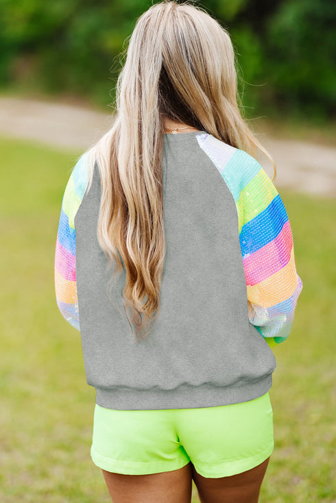 Sparkling Sequin Panel Raglan Pullover Sweatshirt
