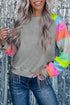 Sparkling Sequin Panel Raglan Pullover Sweatshirt