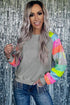 Sparkling Sequin Panel Raglan Pullover Sweatshirt