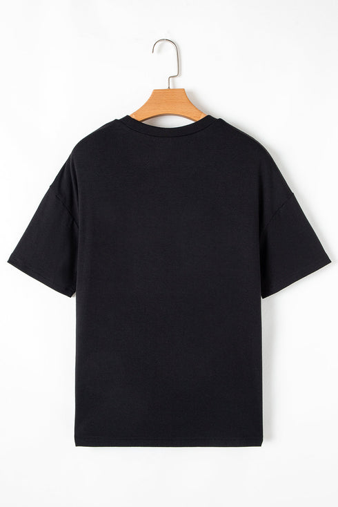Sparkling Sequin Stripe Patchwork Crew Neck T Shirt