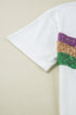Sparkling Sequin Stripe Patchwork Crew Neck T Shirt